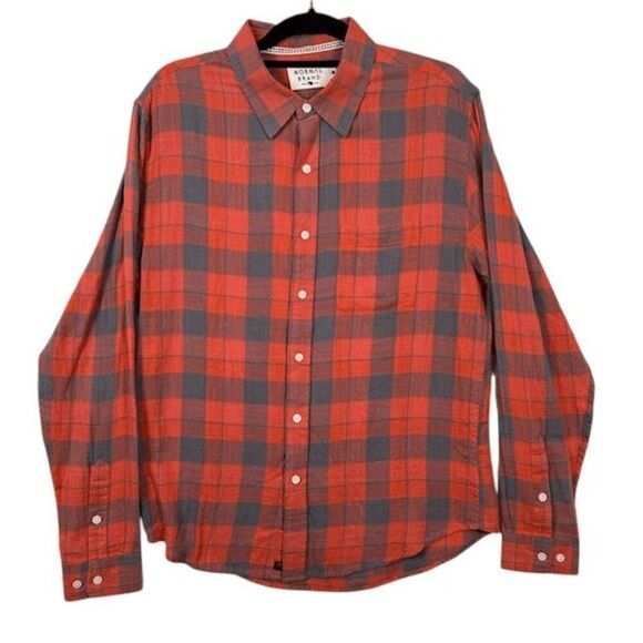 The Normal Brand Men's Button Up Shirt Orange Gray Plaid Light Cotton Medium - Picture 1 of 9
